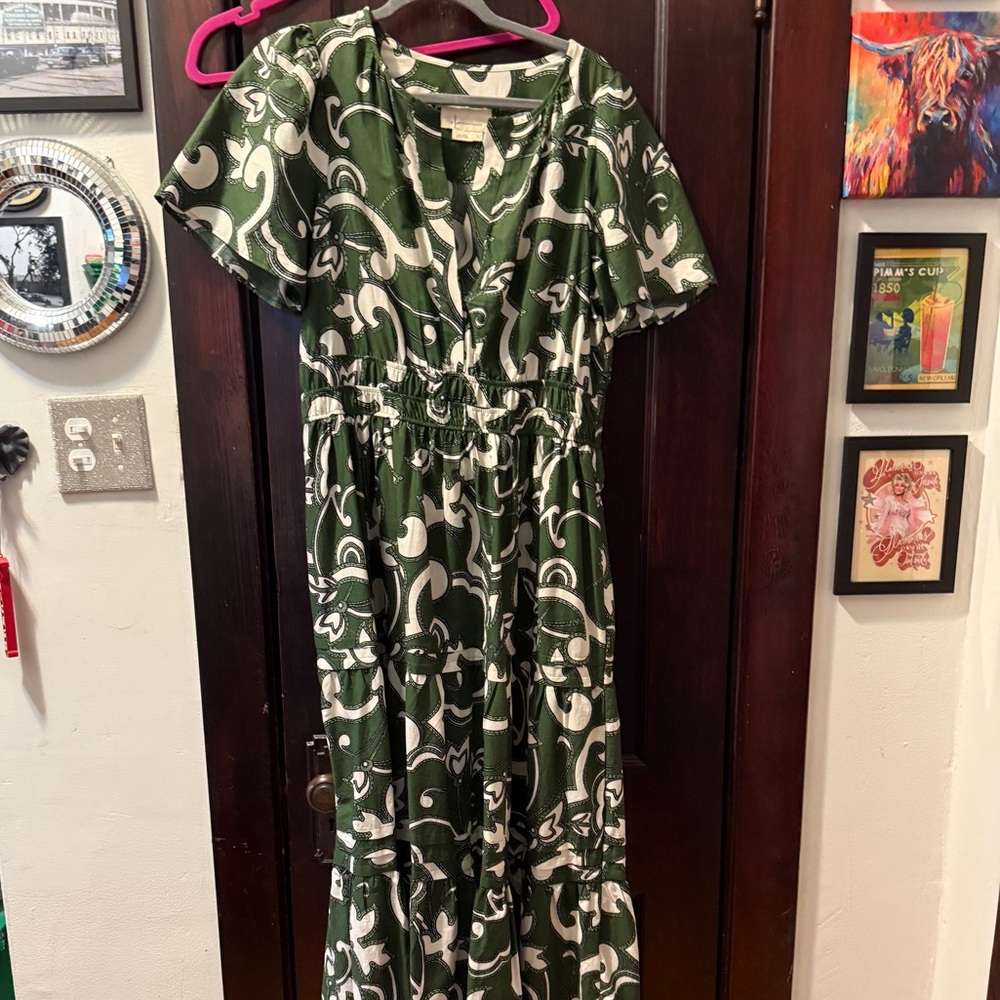 Anthropologie Somerset Maxi Green and Cream Dress